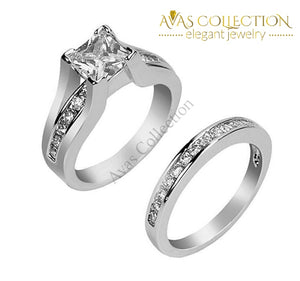 His & Hers 10KT White Gold Filled Princess Cut/ Men Stainless Steel - Avas Collection