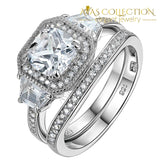 1.6 Ct Princess Cut  Solid 925 Sterling Silver Wedding Ring Set/ High Polished - Avas Collection