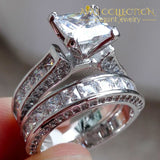 3 Ct Princess Cut Solid Silver Wedding Ring Set - Avas Collection