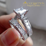 3 Ct Princess Cut Solid Silver Wedding Ring Set - Avas Collection
