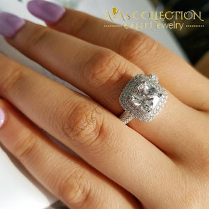 Solid Sparkling 925 Sterling Silver Luxury Engagement Ring Rings