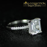 Solid 925 Sterling Silver Emerald Cut Engagement Ring Rings