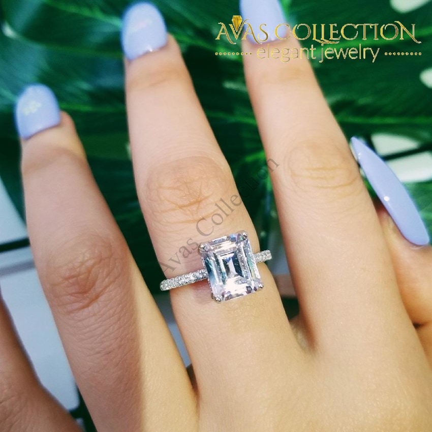 Chloe Solid 925 Sterling Silver Emerald Cut Engagement Ring