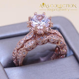 Retro Style Rose Gold Round Cut Wedding Set Engagement Rings