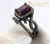 Purple Crossed Ring Sets Black Gold Filled Rings