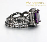 Purple Crossed Ring Sets Black Gold Filled Rings