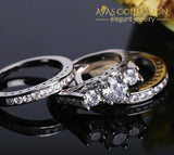 18k White Gold Filled Three Stone Bridal Set - Avas Collection