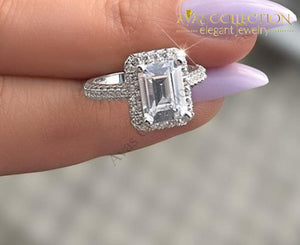 Emerald Cut Ring 10Kt White Gold Filled Rings