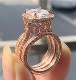 3 Pcs Wedding Ring Set Rose Gold Filled