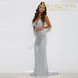 Sexy Silver/black Sequined Open Back Elegant Party Dress Floor Length Silver / Xs Dresses