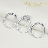 Solid 925 Sterling Silver 3 Pcs Wedding Ring Set Engagement Band 2 Ct Rings