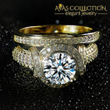 14K Yellow Gold Filled Luxury Wedding Ring Set Simulated Diamonds Rings