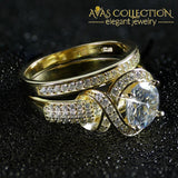 14K Yellow Gold Filled Luxury Wedding Ring Set Simulated Diamonds Rings