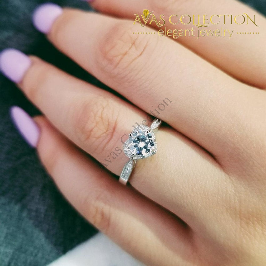 Real Silver Rings Harper / Solid Real 925 Sterling Silver Ring Heart Shaped Engagement R ...