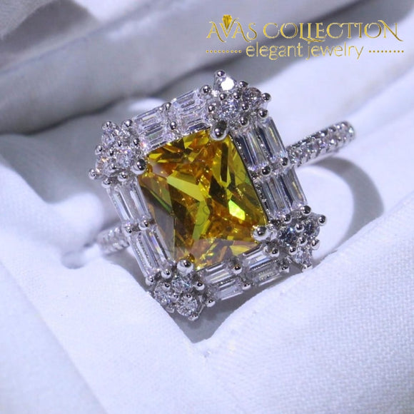 Stunning Luxury Princess Cut Yellow &white Ring For Women Wedding Bands