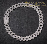 20Mm Prong Cuban Link Chains Necklace 3 Row Iced Out Necklaces For Men Silver Color / 24Nch Chain