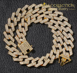 20Mm Prong Cuban Link Chains Necklace 3 Row Iced Out Necklaces For Men Gold Color / 24Nch Chain