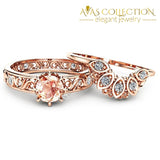 2-In-1 Flower Ring Rose Gold Filled Wedding Set Engagement Rings