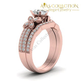 Elegant Flower 14K Rose Gold Filled Wedding Set Engagement Rings