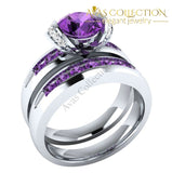 6 Colors Birthstones Ring Set Silver Color Crystal / Purple Engagement Rings