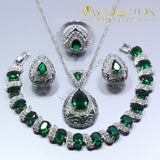 Water Drop 4PCS Jewelry Set 925 Sterling Silver Simulated Emerald - Avas Collection