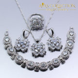 White Austria Crystal 925 Silver Four Piece Flower Jewelry Set - Avas Collection