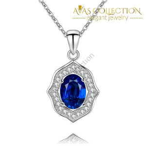 Natural Blue  Pendant Necklace 925 Sterling Silver Oval - Avas Collection