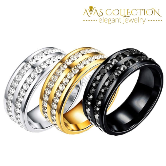 Stainless Steel Double Rows Mens Band/ Black/Silver/ Gold - Avas Collection