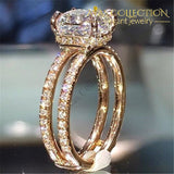 Zorcvens Big White Cubic Zircon Wedding Jewelry Luxury Gold Color Two Layers Crown Engagement Ring