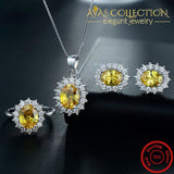 Solid 925 Silver Filled Gold Stone Set Jewelry Sets