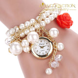 Rose Flower Design Pearl Wrist Watch Womens Watches