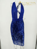 Halter Backless Blue Sequins Luxury Party Dress Dresses