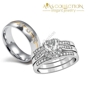 10Kt White Gold Filled Couples Set Rings