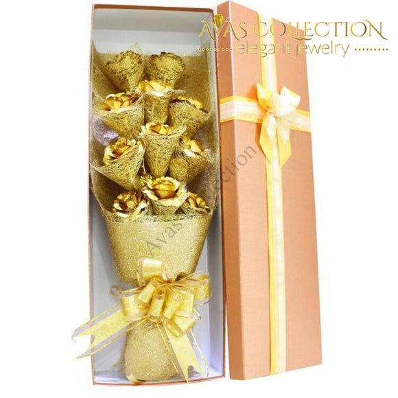 24K Gold Rose Flower Bouquet In Gift Box Artificial & Dried Flowers