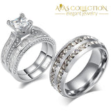 His & Hers Rings 10k White Gold Filled/ Stainless Steel Princess Cut - Avas Collection