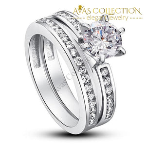 1 Ct Round Solid 925 Sterling Silver 2-Pcs Wedding Set/ High Polished - Avas Collection