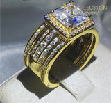 3-In-1 Ring Princess Yellow Gold Filled Wedding Band Ring Rings