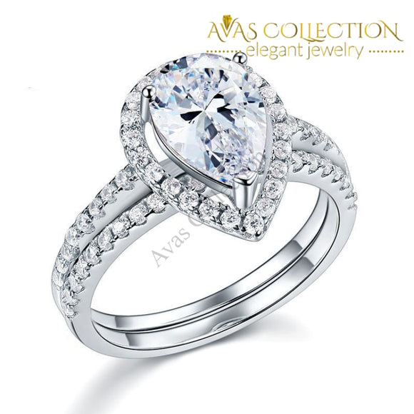 2 Ct Pear Solid Sterling 925 Silver Wedding Set/ High Polish - Avas Collection