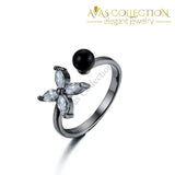 Black/silver/sold Pearl Adjustable Open Fashion Ring-R4678 Resizable / Black Rings