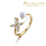 Black/silver/sold Pearl Adjustable Open Fashion Ring-R4678 Resizable / Gold Rings