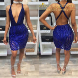 Halter Backless Blue Sequins Luxury Party Dress Dresses