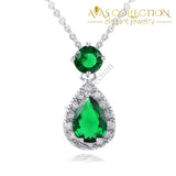 Created Emerald Water Drop 925 Sterling Silver Pendant Necklace - Avas Collection