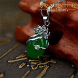 Natural Malay Stone Green Gem Crystal 925 Sterling Silver Pendant Necklace - Avas Collection