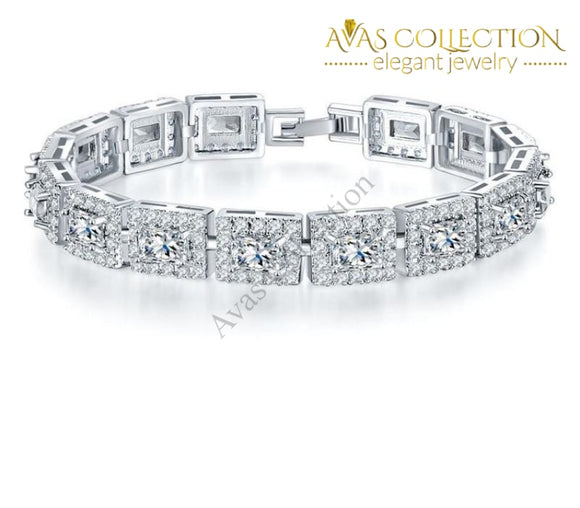 Princess Cut- White Gold Filled/ Avas Collection Bracelet Chain & Link Bracelets