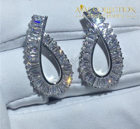 Luxury Princess Cut 10K White Gold Filled Earrings Stud