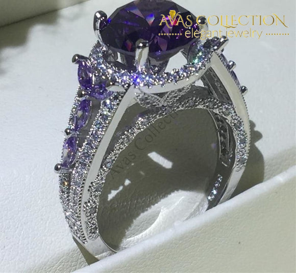 Hollow Flower Ring 4Ct Purple Stone Engagement Rings