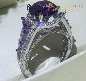 Hollow Flower Ring 4Ct Purple Stone Engagement Rings