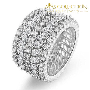 Luxury Wide Flower Design Ring White Gold Filled Engagement Rings