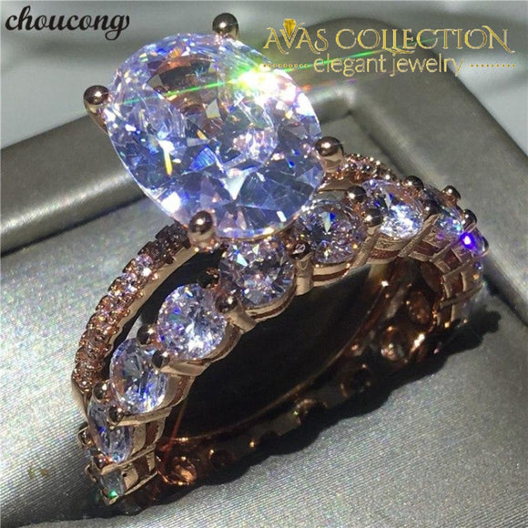 Choucong Luxury Lovers Ring Set 925 Sterling Silver Oval Cut 3Ct Aaaaa Cz Party Wedding Band Rings