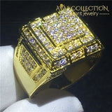 Male Hiphop Ring Pave Setting 14K Yellow Gold Filled Rings